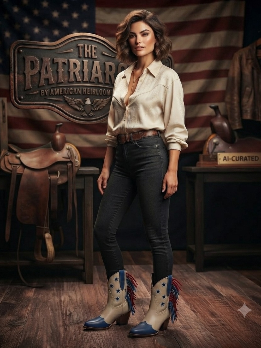 Dingo gray and Blue Star with Red and blue fringes ankle boots